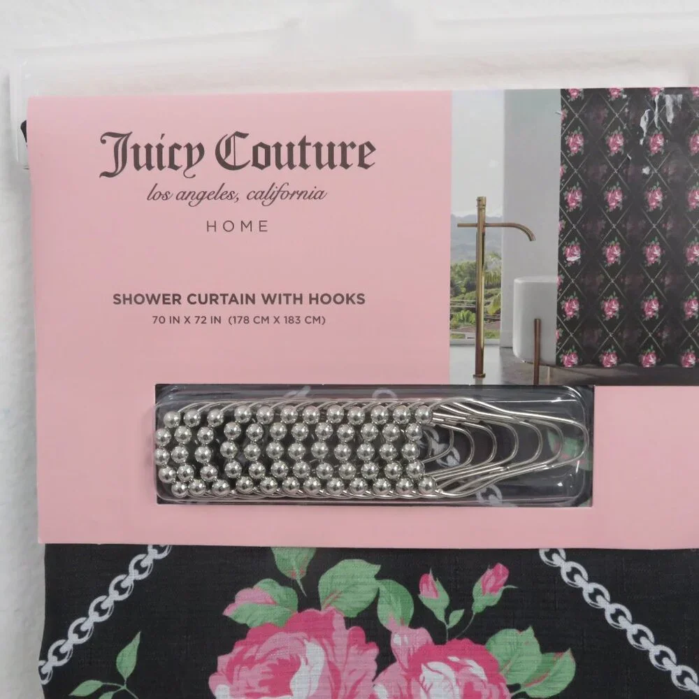 (#114) Juicy Couture Heart Print Shower Curtain with Hooks